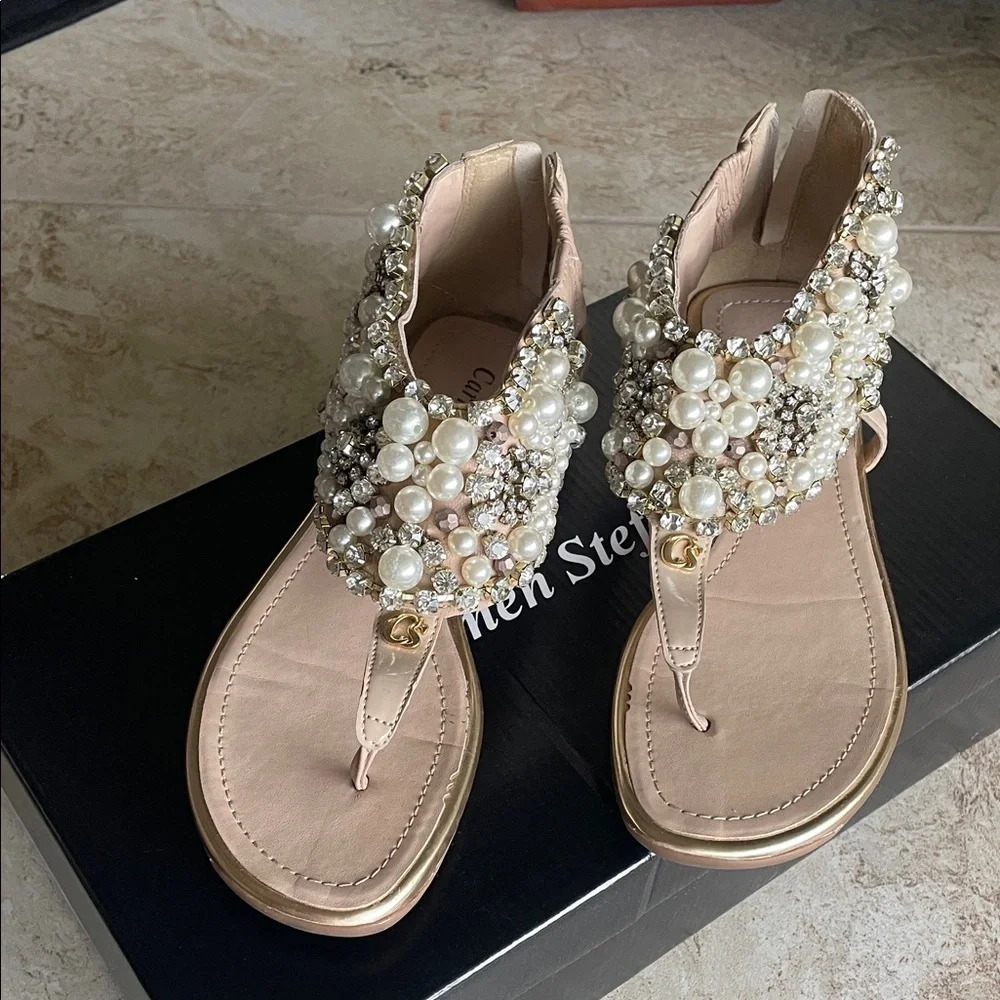 Crystal Pearl Embellished Sandals new in box